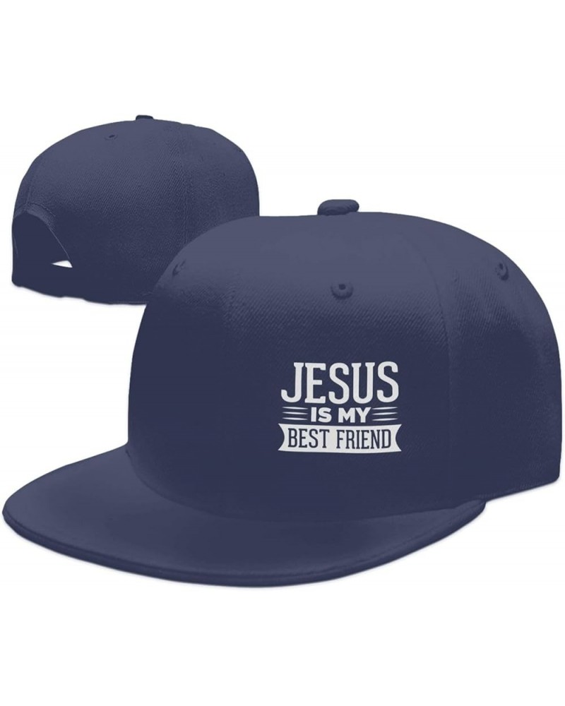 Jesus is-My Best Friend Hats for Men Black Hat Flat Bill Mens Dad Hats Fashion Baseball Cap Navy Blue $9.00 Baseball Caps