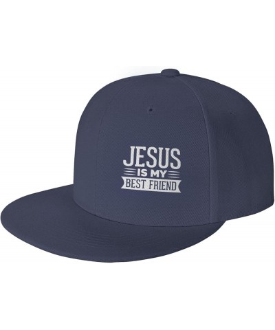 Jesus is-My Best Friend Hats for Men Black Hat Flat Bill Mens Dad Hats Fashion Baseball Cap Navy Blue $9.00 Baseball Caps