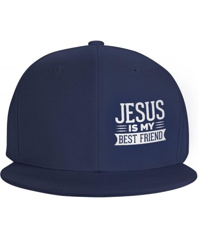 Jesus is-My Best Friend Hats for Men Black Hat Flat Bill Mens Dad Hats Fashion Baseball Cap Navy Blue $9.00 Baseball Caps