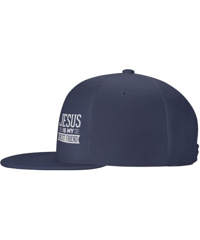 Jesus is-My Best Friend Hats for Men Black Hat Flat Bill Mens Dad Hats Fashion Baseball Cap Navy Blue $9.00 Baseball Caps