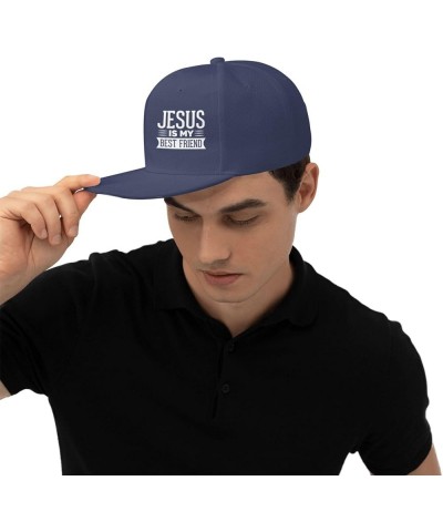 Jesus is-My Best Friend Hats for Men Black Hat Flat Bill Mens Dad Hats Fashion Baseball Cap Navy Blue $9.00 Baseball Caps