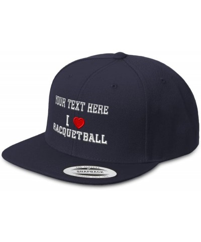 Snapback Hats for Men & Women I (Love) Racquetball Red Heart Sports Lovers Navy Personalized Text Here $20.99 Baseball Caps