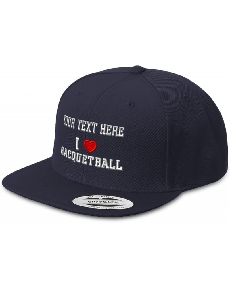 Snapback Hats for Men & Women I (Love) Racquetball Red Heart Sports Lovers Navy Personalized Text Here $20.99 Baseball Caps