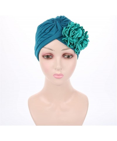 Chemo Headscarf for Women - Solid Ruffle Flower Caps,Turban Beanies Headwrap Hats for Cancer Teal $10.07 Skullies & Beanies