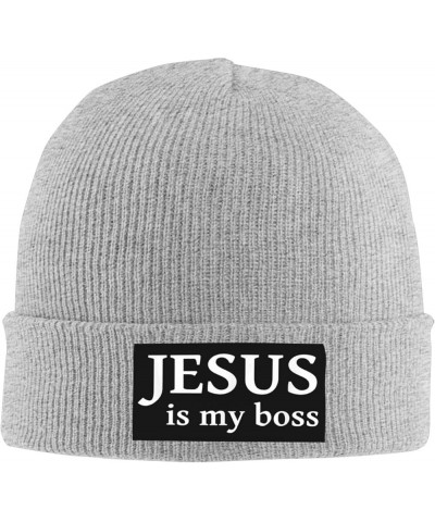 Christian Knit Hat Jesus is My Boss Knit Cap Christ 2024 Warm Winter Cap for Men Women Funny Fashion Beanie Hat Gray $11.87 S...