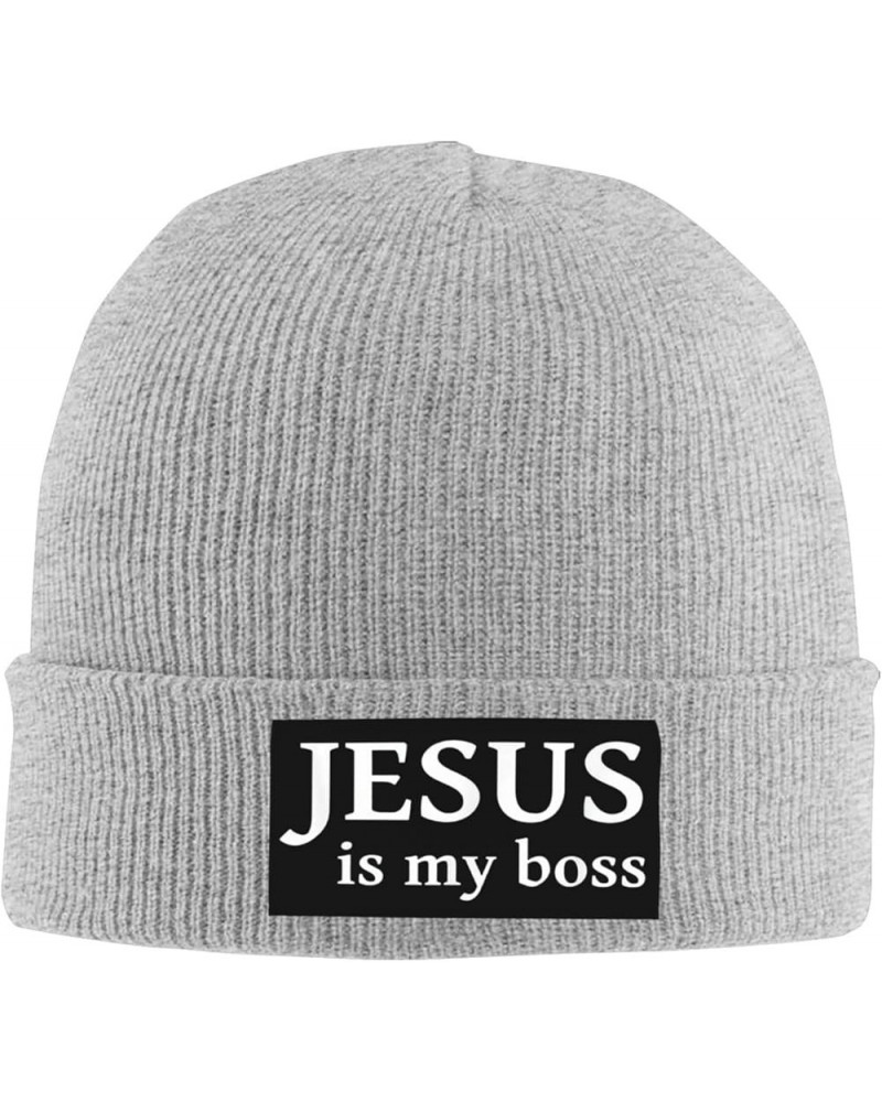 Christian Knit Hat Jesus is My Boss Knit Cap Christ 2024 Warm Winter Cap for Men Women Funny Fashion Beanie Hat Gray $11.87 S...