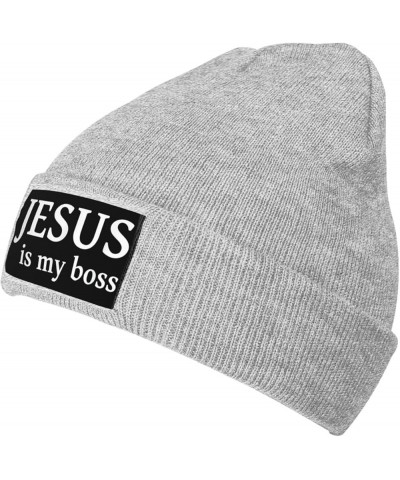 Christian Knit Hat Jesus is My Boss Knit Cap Christ 2024 Warm Winter Cap for Men Women Funny Fashion Beanie Hat Gray $11.87 S...