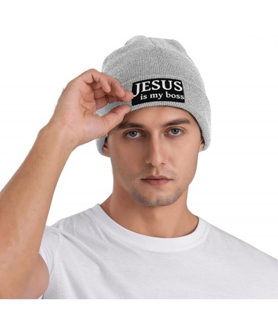 Christian Knit Hat Jesus is My Boss Knit Cap Christ 2024 Warm Winter Cap for Men Women Funny Fashion Beanie Hat Gray $11.87 S...