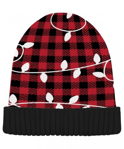 Christmas Garland Light Buffalo Plaid Beanie Hat Men Slouchy Skull Cap Warm Knit Women Winter Cuffed Plain Hat Multicolor $12...