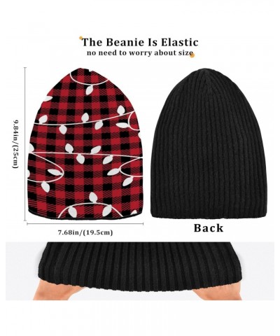 Christmas Garland Light Buffalo Plaid Beanie Hat Men Slouchy Skull Cap Warm Knit Women Winter Cuffed Plain Hat Multicolor $12...