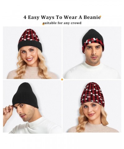 Christmas Garland Light Buffalo Plaid Beanie Hat Men Slouchy Skull Cap Warm Knit Women Winter Cuffed Plain Hat Multicolor $12...