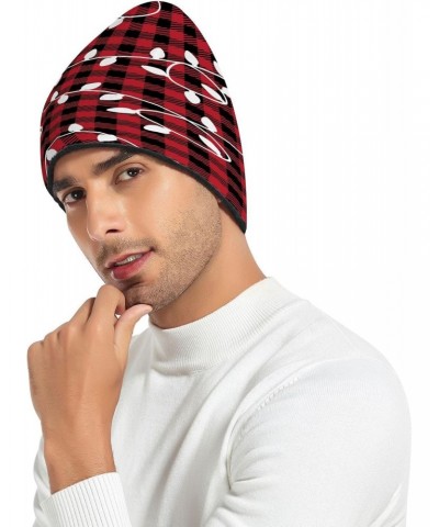 Christmas Garland Light Buffalo Plaid Beanie Hat Men Slouchy Skull Cap Warm Knit Women Winter Cuffed Plain Hat Multicolor $12...