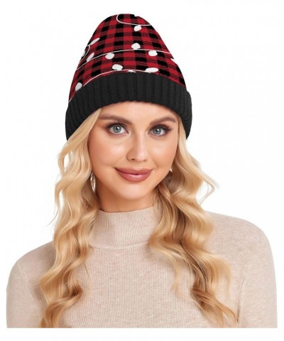 Christmas Garland Light Buffalo Plaid Beanie Hat Men Slouchy Skull Cap Warm Knit Women Winter Cuffed Plain Hat Multicolor $12...