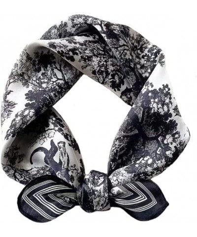 Square 100% Mulberry Silk Hair Scarf Head Sleeping Wrap Satin Head Scarf for Women S24 Forest Black $7.94 Scarves