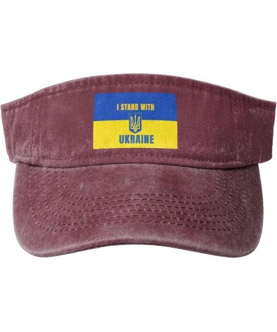 I Stand with Ukraine Support Sports Sun Visor Hat for Men Women,Empty Top Sun Hats Topless Cap,Black Red $12.25 Visors