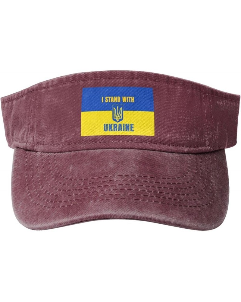 I Stand with Ukraine Support Sports Sun Visor Hat for Men Women,Empty Top Sun Hats Topless Cap,Black Red $12.25 Visors