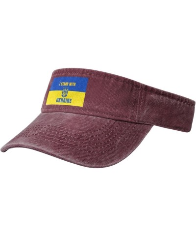 I Stand with Ukraine Support Sports Sun Visor Hat for Men Women,Empty Top Sun Hats Topless Cap,Black Red $12.25 Visors