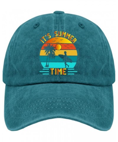 Surfboard Tree Beach Sun Man Palm Hat Mom Hat Pigment Black Mens Golf Hat Gifts for Son Golf Hat Cyan Blue $10.99 Sun Hats