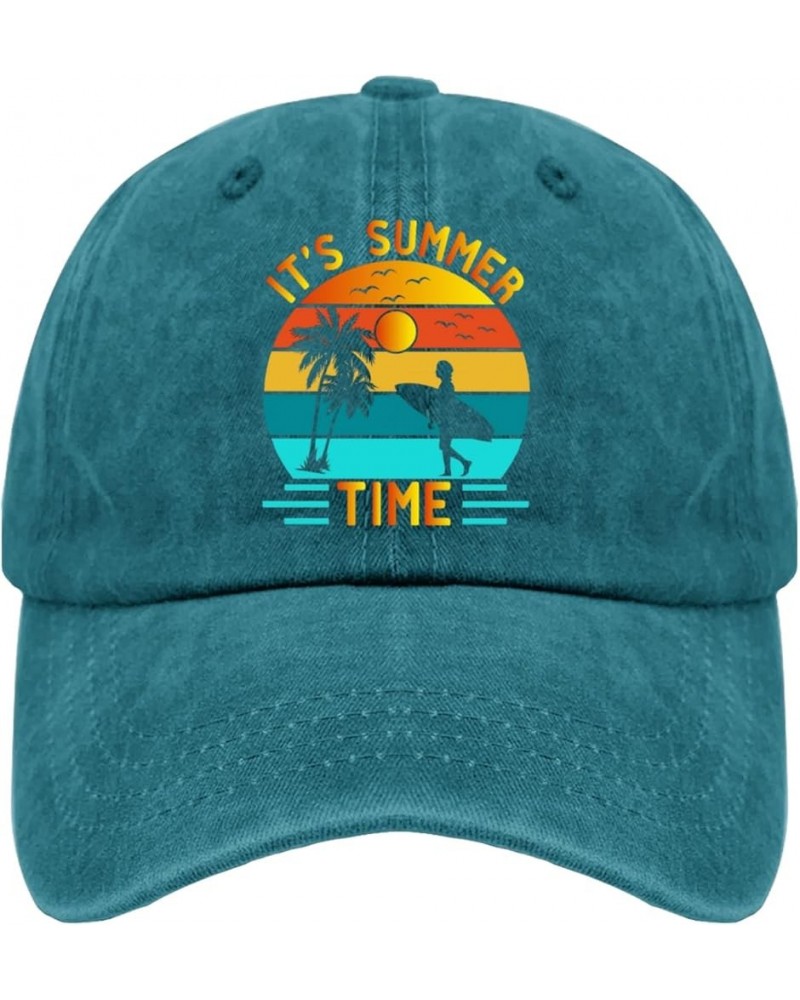 Surfboard Tree Beach Sun Man Palm Hat Mom Hat Pigment Black Mens Golf Hat Gifts for Son Golf Hat Cyan Blue $10.99 Sun Hats