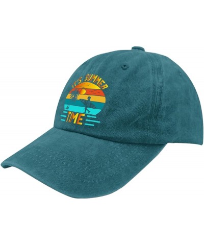 Surfboard Tree Beach Sun Man Palm Hat Mom Hat Pigment Black Mens Golf Hat Gifts for Son Golf Hat Cyan Blue $10.99 Sun Hats