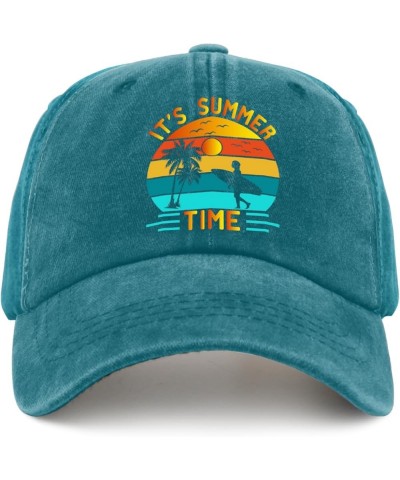 Surfboard Tree Beach Sun Man Palm Hat Mom Hat Pigment Black Mens Golf Hat Gifts for Son Golf Hat Cyan Blue $10.99 Sun Hats