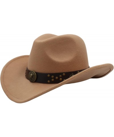 Chic Cowboy Hats for Women Imitation Wool Fashion Gentleman Cowboy Hat Wide Brim Jazz Cap with Leather Band Trim Khaki $30.54...