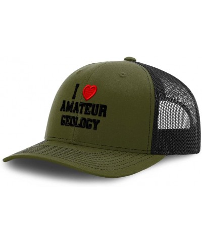 Custom Richardson Trucker Hat I (Love) Amateur Geology Red Heart Hobbies Lovers Loden Black Design Only $18.12 Baseball Caps