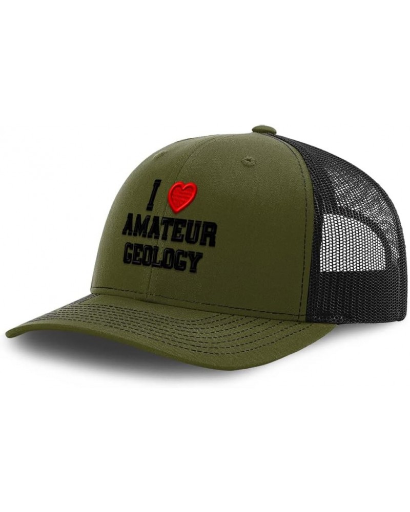 Custom Richardson Trucker Hat I (Love) Amateur Geology Red Heart Hobbies Lovers Loden Black Design Only $18.12 Baseball Caps