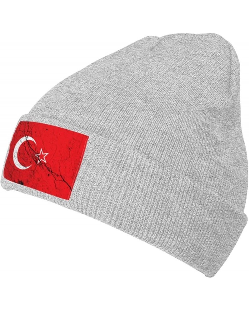 Flag of Hatay Texture Effect Beanie Hat for Men Women Knit Skull Cap Warm Hats Black Knitted Caps Gray $12.41 Skullies & Beanies