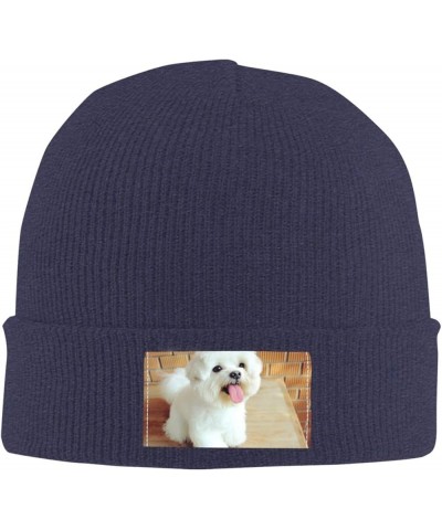 Maltese Dog Knitted Woolen Hat, Men's/Women's Warm and Fashionable Winter Beanies, Gift for Father Navy Blue $12.94 Skullies ...