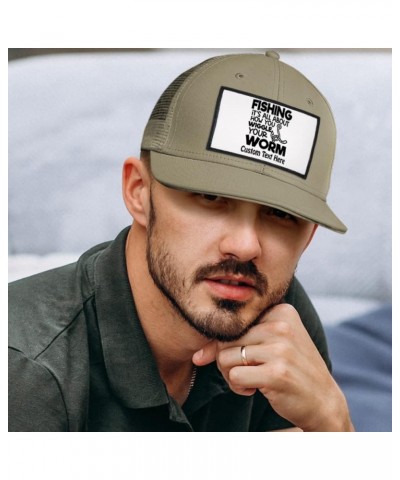 Custom Patch Hat Trucker Baseball Cap Fish Cotton Hook Dad Hat for Men & Women Grey Rectangle Patch Personalized Text Here $1...