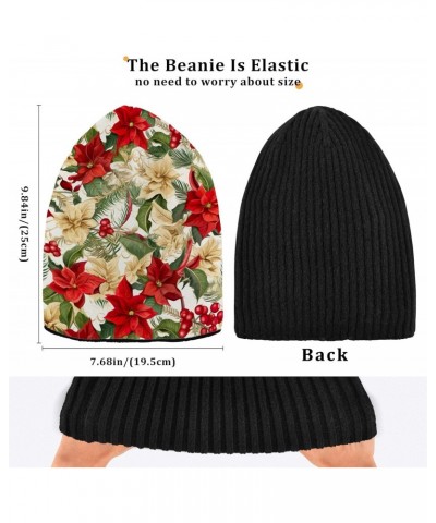 Christmas Floral Evergreen Winter Slouchy Beanie Hats for Men Women Lined Knit Warm Thick Binie Hat with Soft Velvet Fisherma...