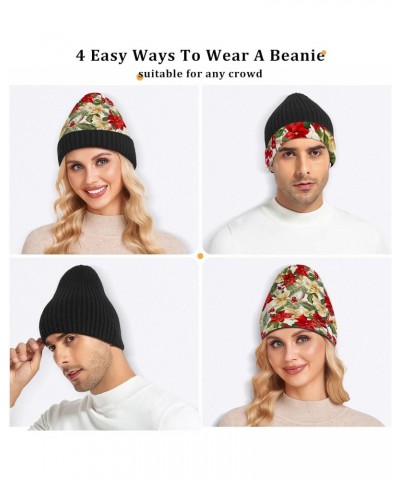 Christmas Floral Evergreen Winter Slouchy Beanie Hats for Men Women Lined Knit Warm Thick Binie Hat with Soft Velvet Fisherma...