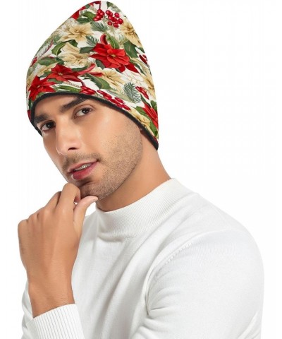 Christmas Floral Evergreen Winter Slouchy Beanie Hats for Men Women Lined Knit Warm Thick Binie Hat with Soft Velvet Fisherma...