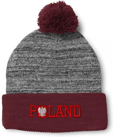 Pom Pom Beanies for Women Polish Flag Poland B Embroidery Skull Cap Winter Hats for Men Acrylic 1 Size Heather Gray Burgundy ...