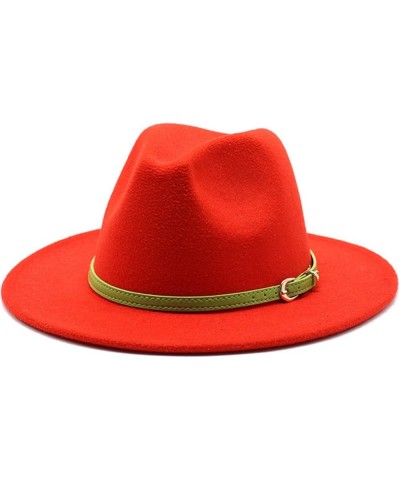 Women's Floppy Fedora Hat, Wide Brim Panama Hat with Belt Buckle Solid Color Wool Felt Wedding Summer Hats Orange Red1 $15.37...