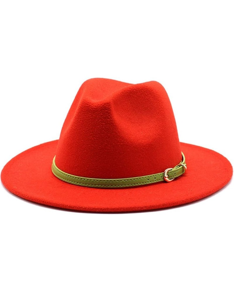 Women's Floppy Fedora Hat, Wide Brim Panama Hat with Belt Buckle Solid Color Wool Felt Wedding Summer Hats Orange Red1 $15.37...