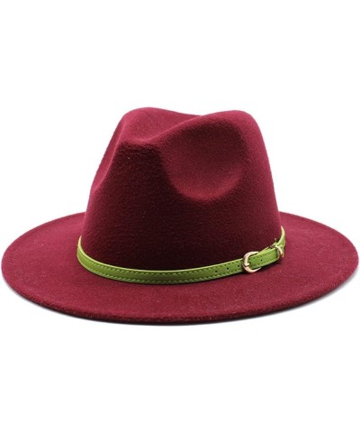 Women's Floppy Fedora Hat, Wide Brim Panama Hat with Belt Buckle Solid Color Wool Felt Wedding Summer Hats Orange Red1 $15.37...