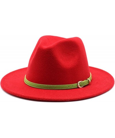 Women's Floppy Fedora Hat, Wide Brim Panama Hat with Belt Buckle Solid Color Wool Felt Wedding Summer Hats Orange Red1 $15.37...