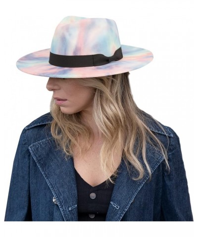 Women's Classic Wide Flat Brim Panama Hat Wool Fedora Hat Tie-dye Pink $12.60 Fedoras