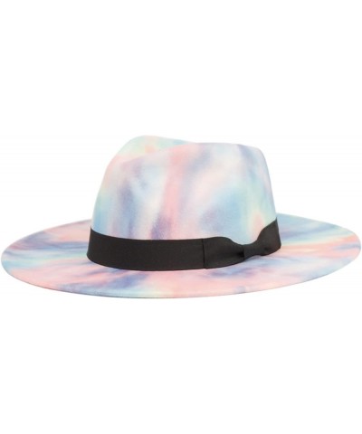 Women's Classic Wide Flat Brim Panama Hat Wool Fedora Hat Tie-dye Pink $12.60 Fedoras