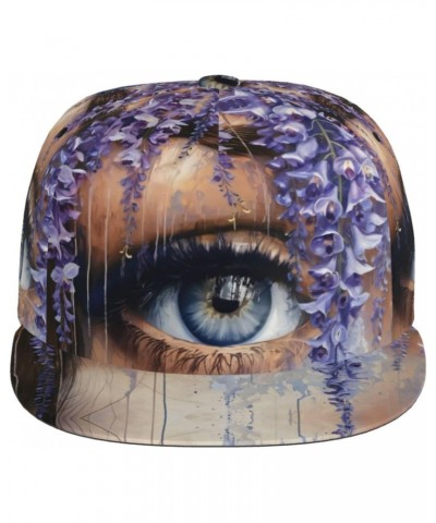 Blue Flowers and Eyes Fashion,Polyester Flat Brim Baseball Cap,Sweat-Wicking,Breathable and Cool,Suitable for Summer,Protecti...