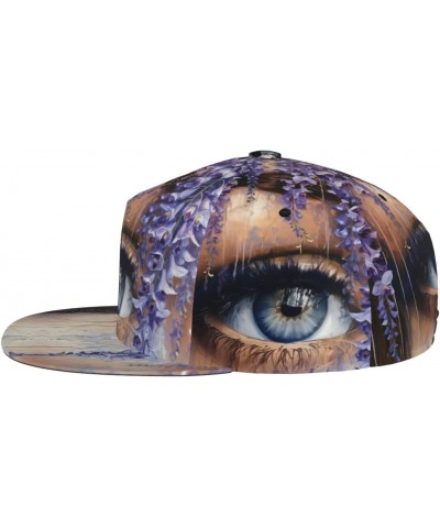 Blue Flowers and Eyes Fashion,Polyester Flat Brim Baseball Cap,Sweat-Wicking,Breathable and Cool,Suitable for Summer,Protecti...