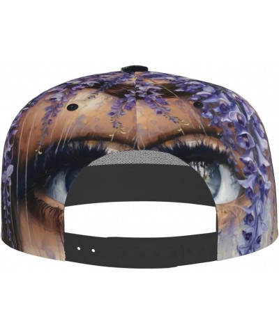 Blue Flowers and Eyes Fashion,Polyester Flat Brim Baseball Cap,Sweat-Wicking,Breathable and Cool,Suitable for Summer,Protecti...