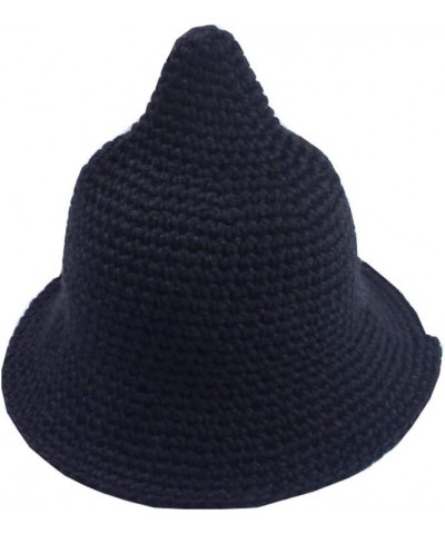 Fashionable Foldable Pointed Candy Solid Color Knit Cap and Hat Black $12.54 Skullies & Beanies