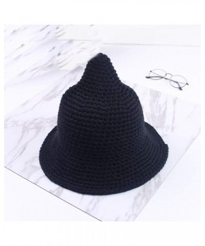 Fashionable Foldable Pointed Candy Solid Color Knit Cap and Hat Black $12.54 Skullies & Beanies