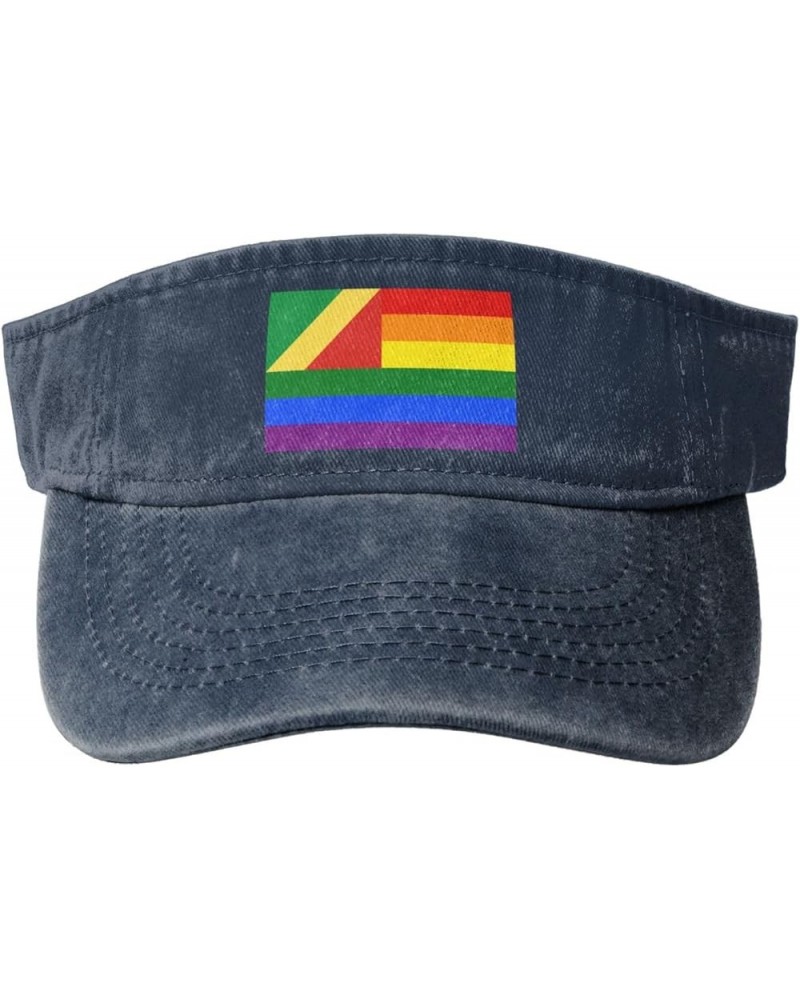 The Republic of The Congo Rainbow Flag Sun Visor Hats for Women Men Adjustable Sports Sun Hats Cotton Golf Cap Navy Blue $14....