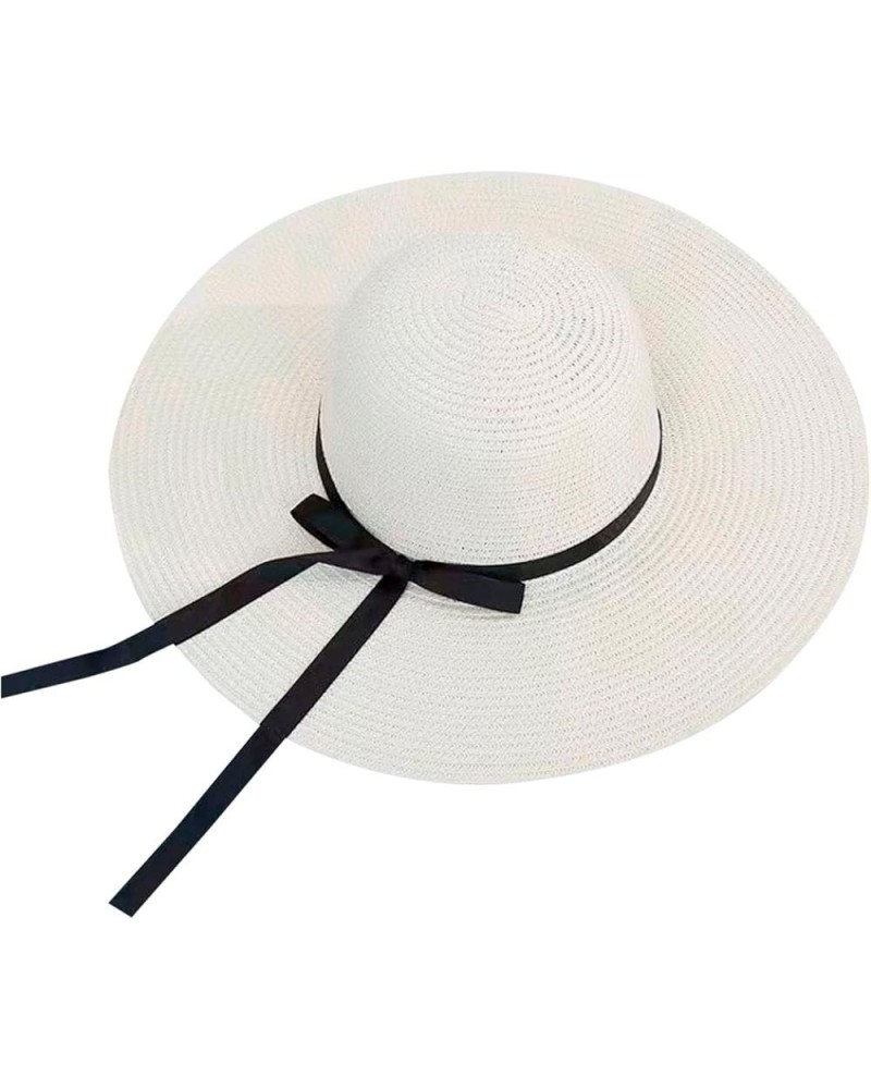 Gear Hat Brim Straw Hat Sun Floppy Wide Brim Hats Bowknot Folding Beach Cap Floppy Hats for Men White $7.79 Sun Hats