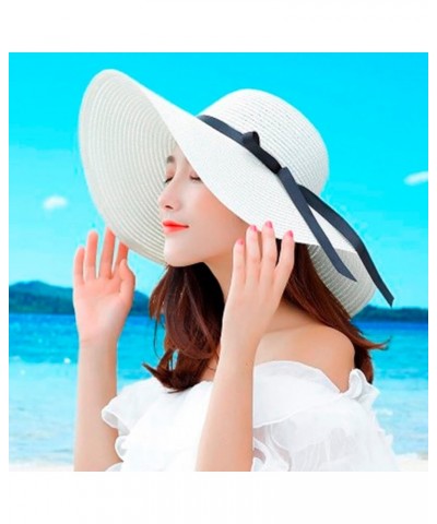 Gear Hat Brim Straw Hat Sun Floppy Wide Brim Hats Bowknot Folding Beach Cap Floppy Hats for Men White $7.79 Sun Hats