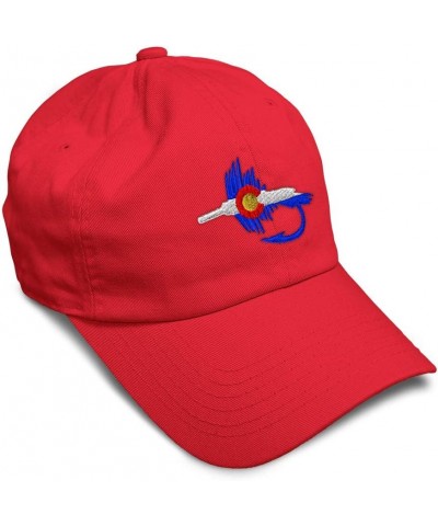 Soft Baseball Cap Colorado Flag Fishing Fly Embroidery Cotton Dad Hats for Men & Women Red Design Only $13.72 Baseball Caps